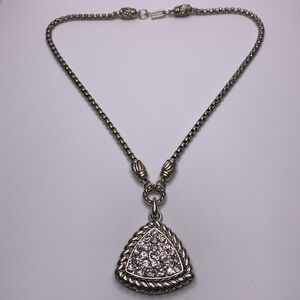 ♥️SALE! 3for$15 VTG Silver Tone Necklace 17” Rhinestone Pendant marked “JAPAN”